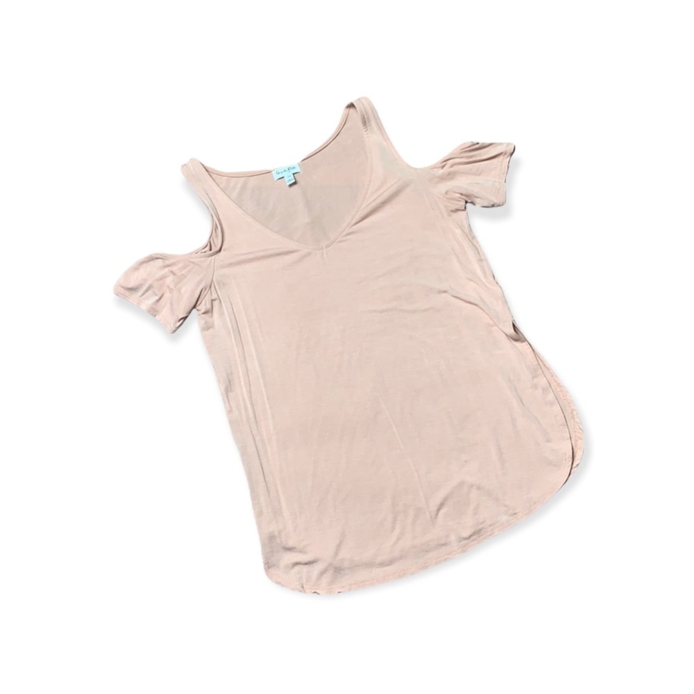 LOVE FIRE Pink V-Neck Cold Shoulder Tee S